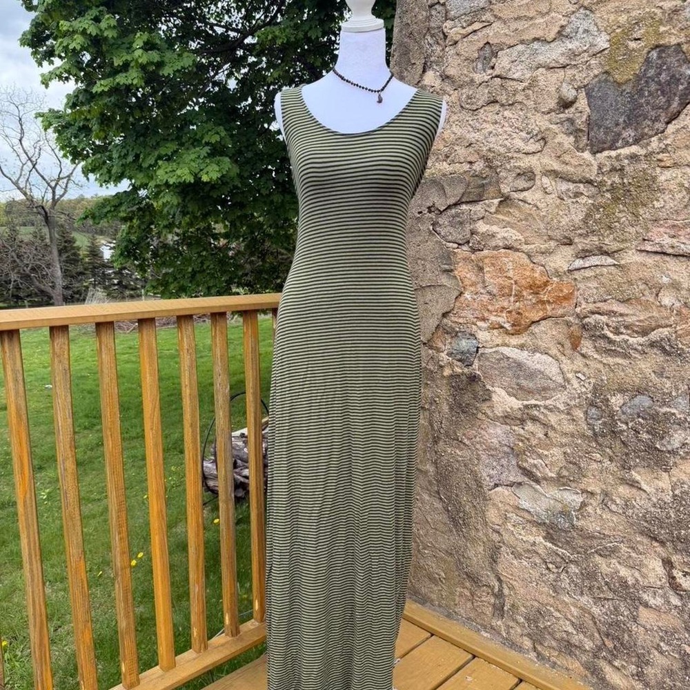 Tommy Bahama green maxi dress with blue stripes